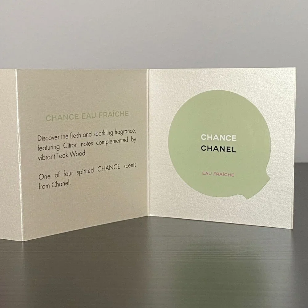Chanel Chance Eau Tendre and Chance Eau Fraiche blotter single use samples